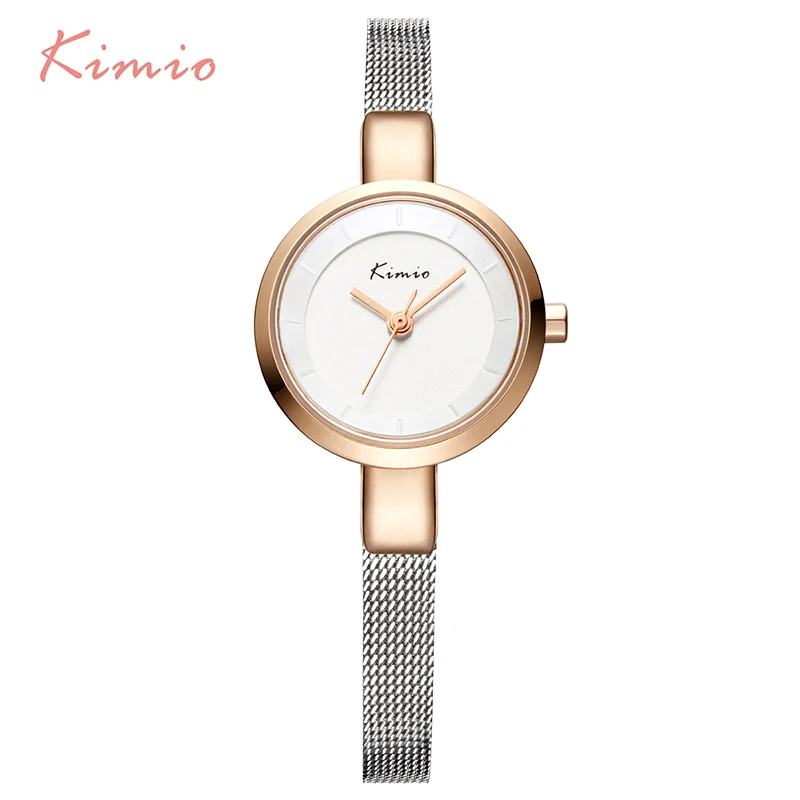 Новинка, горячая Kimio, женские часы из нержавеющей стали, с тонкой сеткой, кварцевые наручные часы с браслетом, женские часы под платье с подарочной коробкой - Цвет: Rose Gold