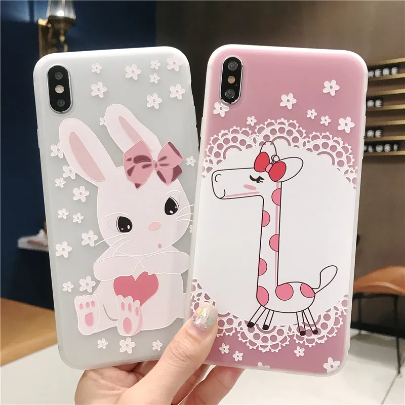 

sFor iPhone 7 Case iPhone 6 S 6S 7 8 Plus Case Cute Rabbit Giraffe Soft Matte TPU Back Cover For iPhone X XS MAX XR Case 5s Se