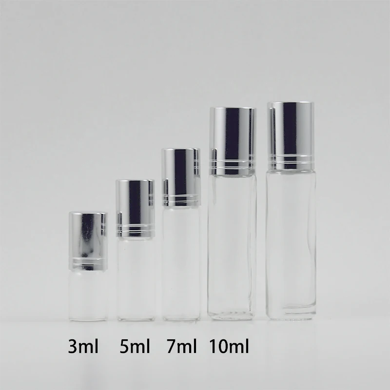 3 мл, 5 мл, 7 мл, 10 мл, прозрачная Косметическая бутылочка, пустая Косметическая эссенция, масло, стекло, духи, роликовые массажные бутылочки