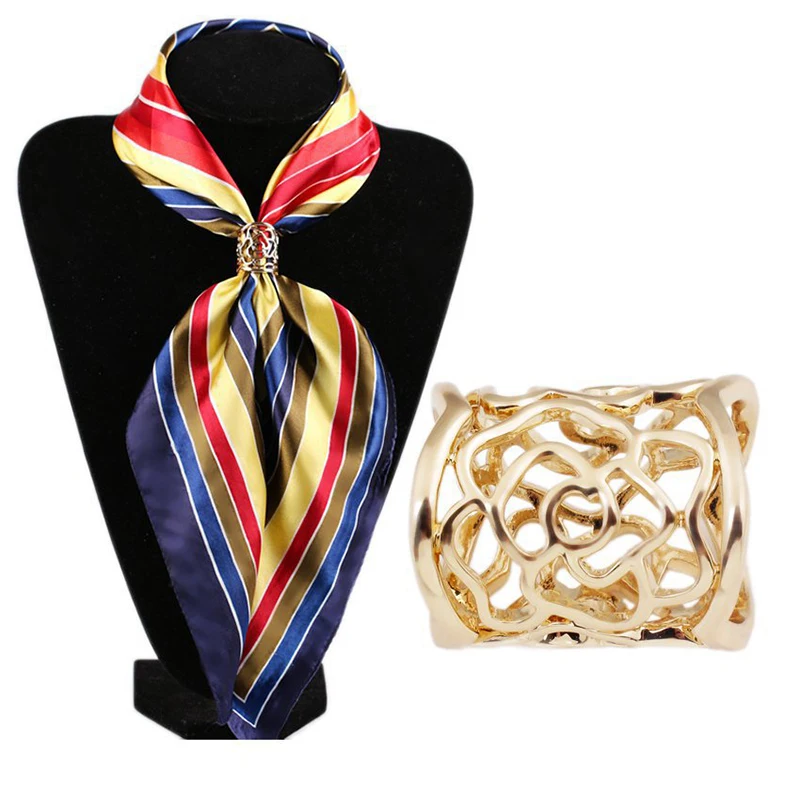 

KARASU Elegant Design Hollow Gold&Silver-color Brooches Shawl Scarves Scarf Buckle Ring Clips For Women Gift