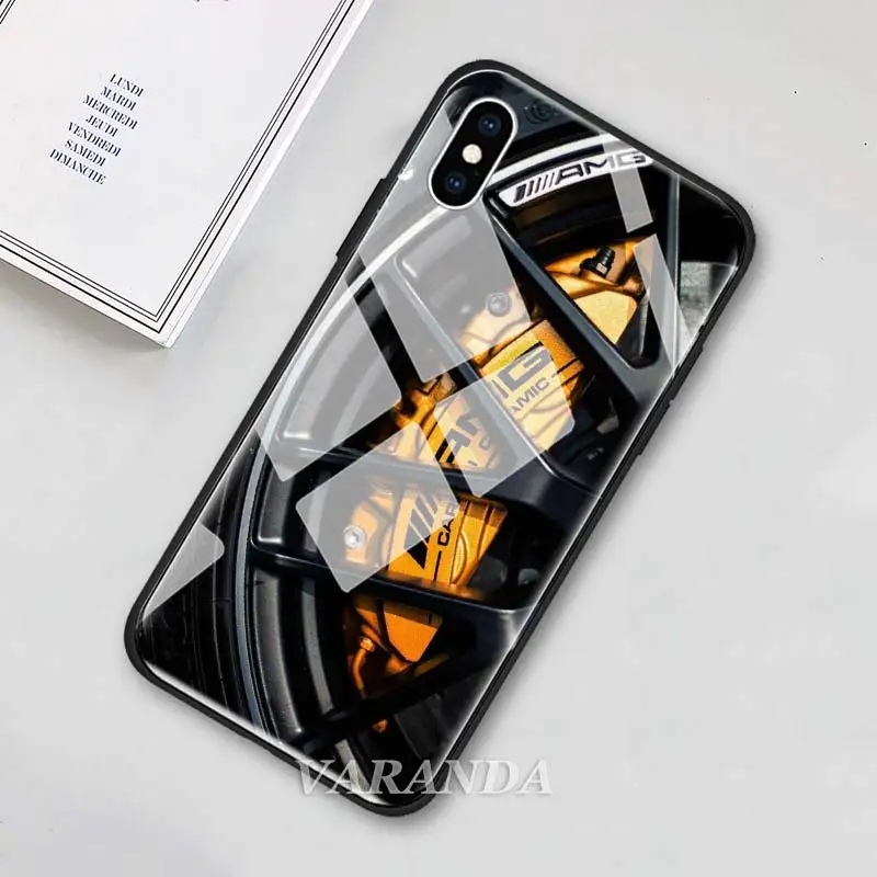 Чехол из закаленного стекла для iPhone 7, 8 Plus, 6, 6s Plus, XS MAX, X, XR, автоспорт, AMG, покрышка, стекло, чехол для телефона