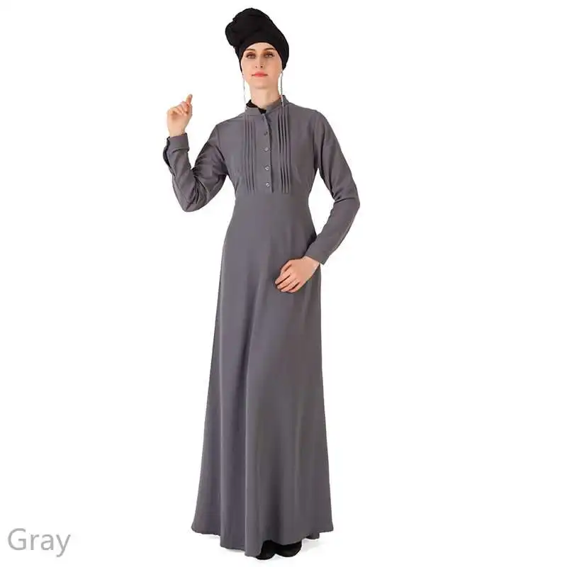 Лидер продаж, платье с пуговицами спереди, турецкое платье абайя с поясом, мусульманская одежда, платье eid abaya - Цвет: Gray
