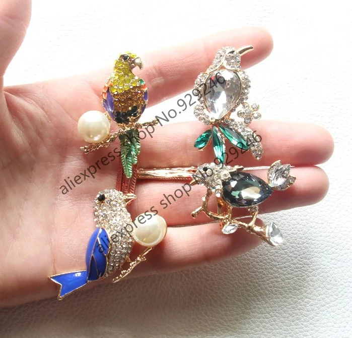 

1pc/lot colorful crystal bird gold brooch blue green grey yellow rhinestone brooch pin for garment scarf hat dress decoration