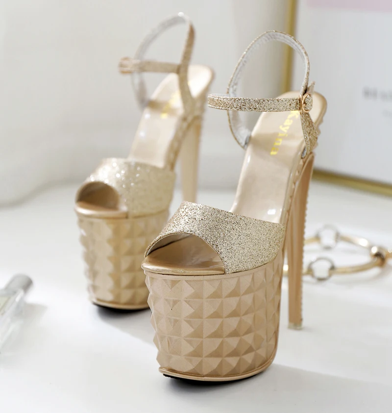 Сандалии-гладиаторы на каблуке 20 см; женская обувь для стриптиза; Летние свадебные вечерние туфли; модные босоножки золотистого цвета на платформе и высоком каблуке-шпильке