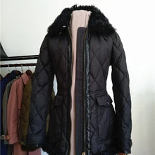 Для женщин пуховое пальто из шерсти бахрома с Collar2018New Мода Высокое качество Deisgner зимняя женская обувь из натуральной кожи шов короткий тонкий пуховик
