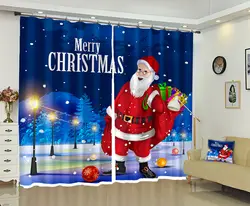 С рождественскими рисунками Новые шторы борода красный Санта Клаус плотные шторы, марля