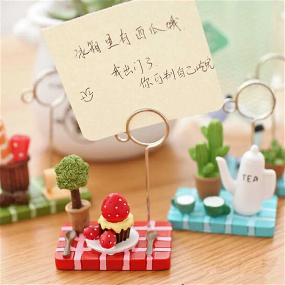 

Cute Wooden Photo Holder Micro Landscape Memo Clip Teapot/Strawberry/Tree Business Card Holder Desk Accessories Office Supplies