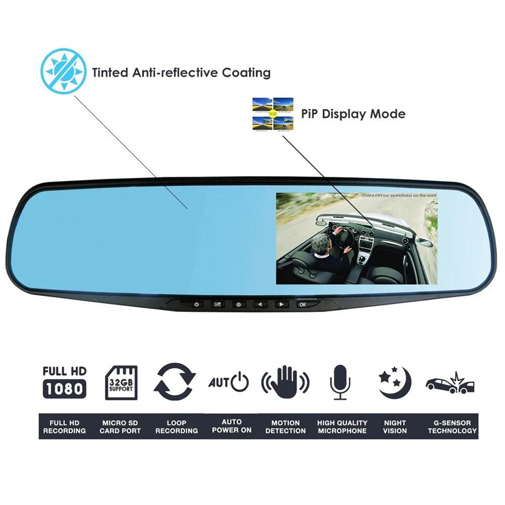 Зеркало видеорегистратор ADDKEY 4 3 дюйма FHD 1080P|Видеорегистраторы| |