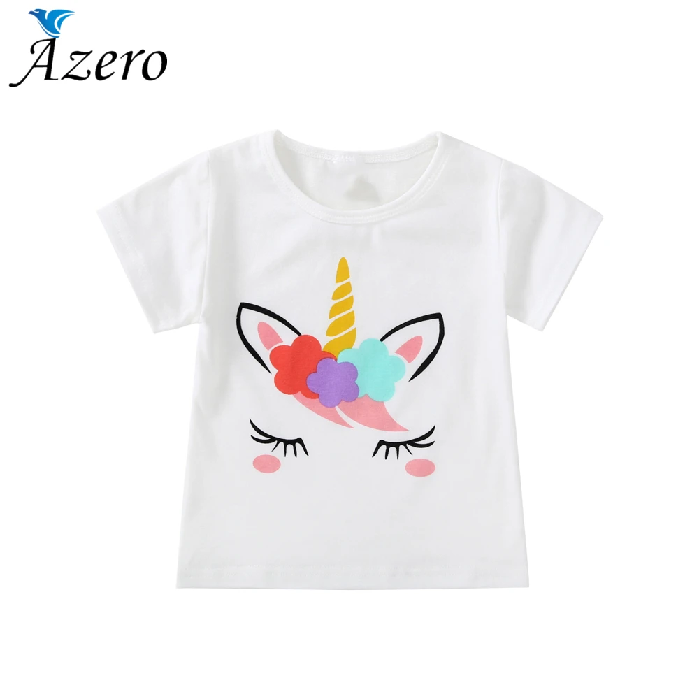 

1-6Y Kids Girl T Shirt Summer Baby Boy Cotton Tops Toddler Tees Clothes Children Clothing White Unicorn T-shirts Short Sleeve