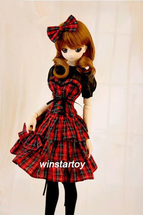 

1/3 1/4 Customized Full Hand Made Sexy Japan Anime Girl series Red Plaid Dress Set for BJD SD DD Doll Action Figure DIY