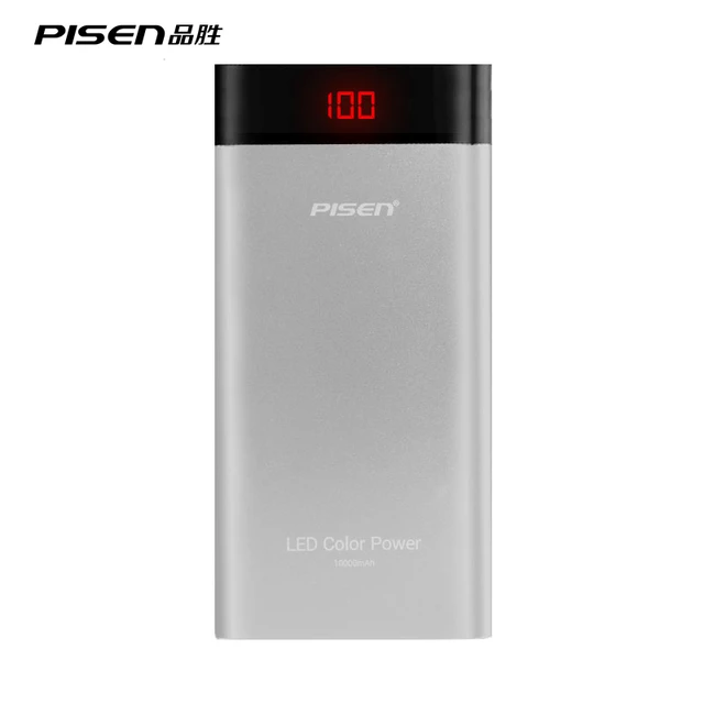 PISEN Марка Ультратонких 10000 мАч Power Bank Серебристый LED Цвет для Мобильных Устройств Электрический Библиотека Для Iphone за Xiaomi