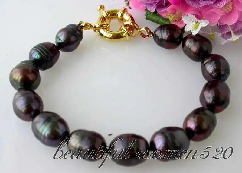 

hot sale FREE SHIPPING z2536 8" 14mm rice black freshwater pearl bracelet bangle Natural >>free shipping