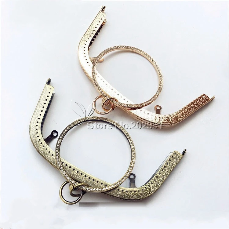 

10pcs/lot 18 cm Antique Bronze golden Rhinestone bracelet ring Metal Purse Frame clasp handle for coin purse Making DIY bag
