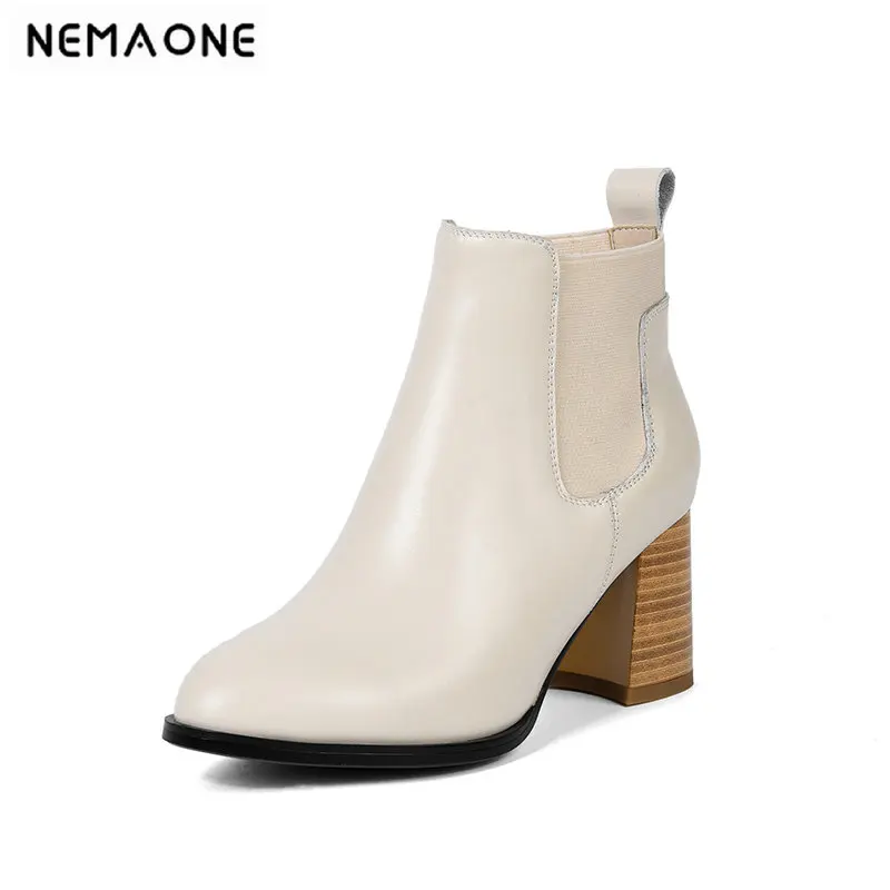 

2019 New Winter Autumn Women Boots Platforms Square high Heel Ankle Boots Cow Leather Motorcycle Lady Ladies Shoes