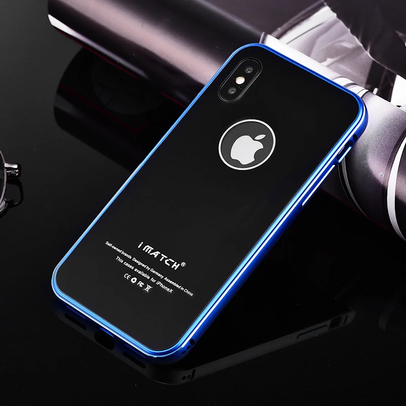 iMatch Aviation Aluminum Alloy Metal Bumper Tempered Glass Back Cover Case for Apple iPhone X