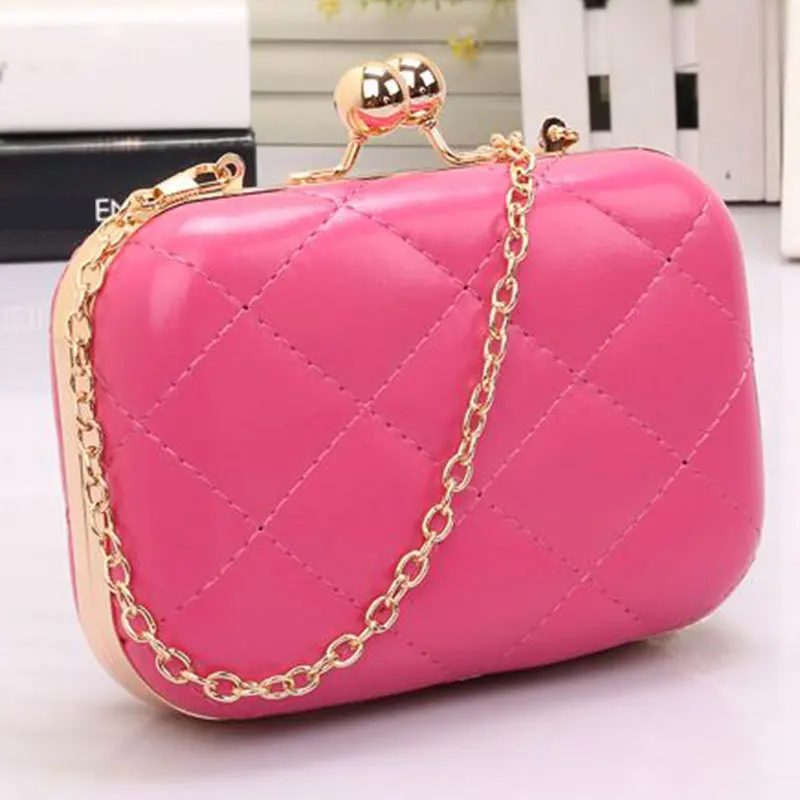 

2017 new fashion candy color women vintage Quilted clutch box girls mini chain clutch messenger bag luxury diamond clip package