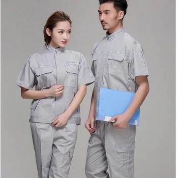 

(10 set-Shirt&Pant)Auto coverall suits 4 s shops overalls custom logo maintenance work clothes men and women suits short sleeve