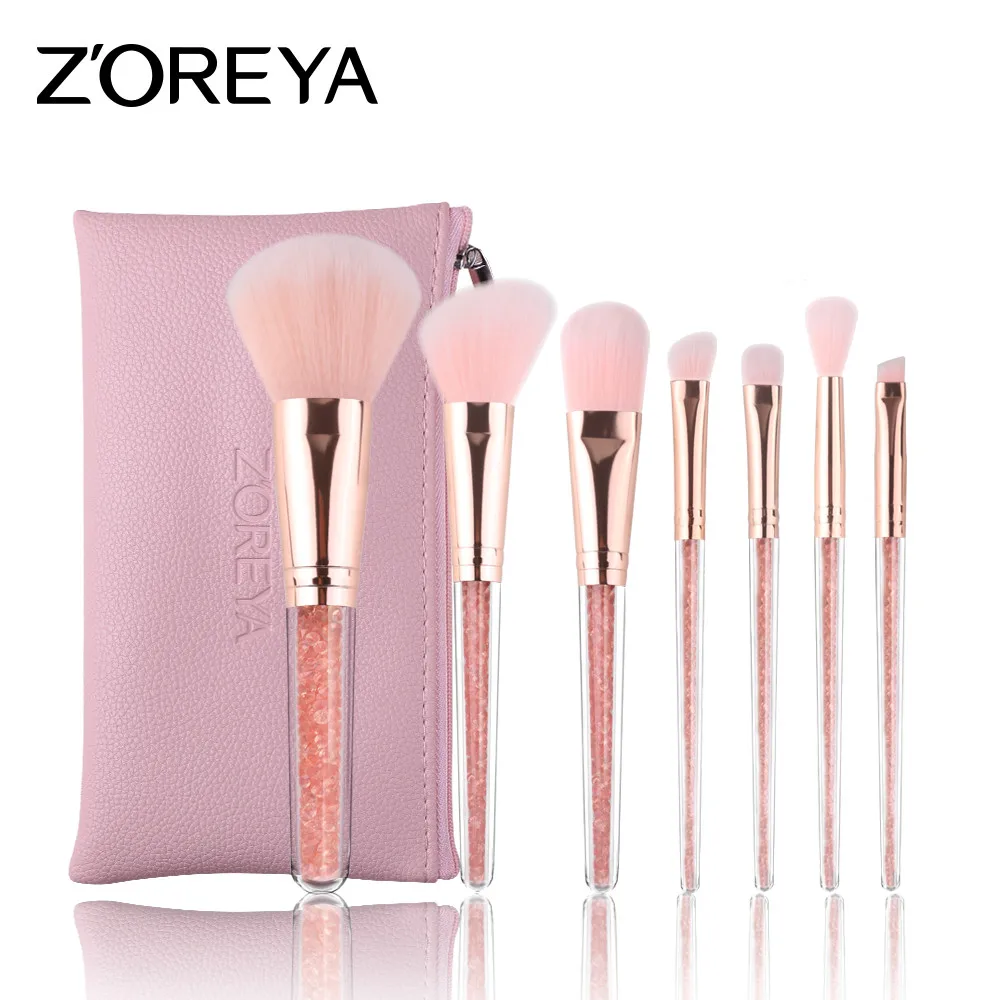

ZOREYA 7pcs Makeup Brushes Pink Cosmetic Brush Set With Leather Bag Powder Contour Eye Shadow Foundation Blending Eyebrow Brush