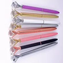 Big carat diamond Crystal Pen Gem Ballpoint pen ring wedding office Metal ring roller ball pen Rose gold silver pink purple