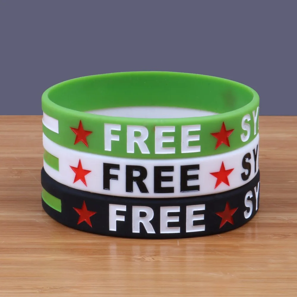 

3pcs/lot Free Syria Silicone Bracelets Custom Ink-Filled Colour Silicone Wristbands
