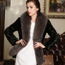 Free shipping new real /genuine mink fur coat with silver fox fur collar women natural fur coat