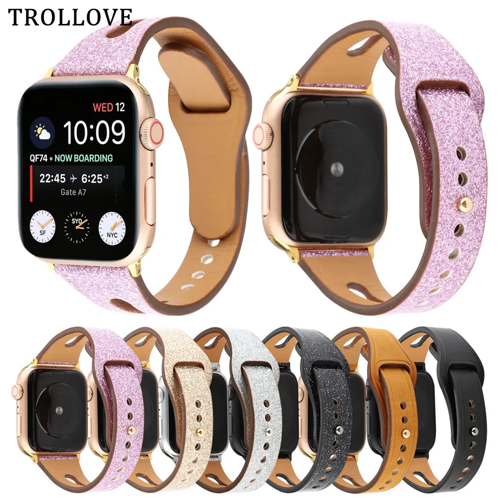 Кожаный ремешок для наручных часов Apple Watch серии 3/2/1 Спортивный блеск браслет, 42 мм, 38 мм, длина-44 мм, 40 мм, ремешок для наручных часов iwatch, 4 новых браслет на запястье