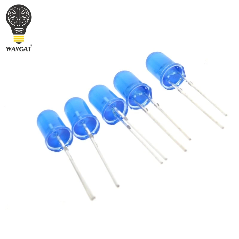 

100pcs 5mm Diffused Blue LED Diode DIP Round Wide Angle Through Hole 2 Pin LED Light Emitting Diode Lamp 460-475nm 1.8-2.0V.