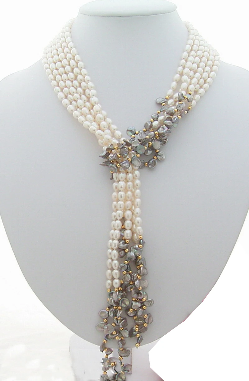 

Wholesale price new hot sell 3Strds 49" White&Grey Keshi Pearl Necklace shipping free
