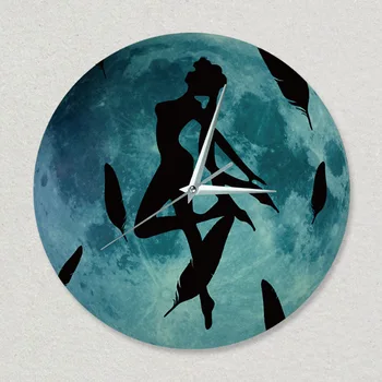 

1Pcs Morden Design Wolf Totem Glow in the Dark Moon Wall Clock Home Decor Quartz Sweep Movement Silence for Bedroom 30cm