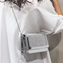 ETAILL Bright Rhinestone Women Shoulder Bag Full Diamonds Silver Flap Crossbody Bag Chain Mobile Phone Lady Small Crossbody Bags funny rhinestone cupcake shaped crossbody bag