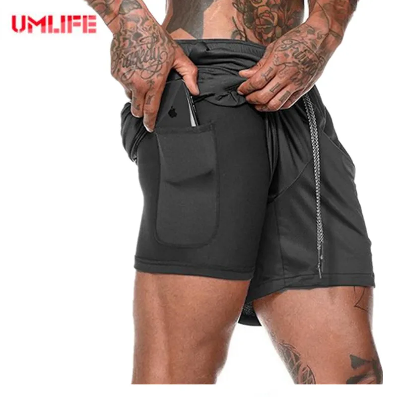 

UMLIFE Men's Beach Shorts Mens Sports Shorts Male Quick Drying Breathable Training Exercise Shorts with Built-in pocket Liner