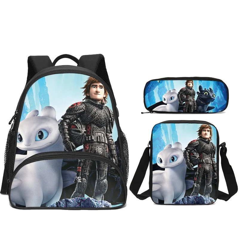 

3Pcs/Set Small Backpacks For Kids Girls Boys Cartoon How To Train Your Dragon 3D Printing Bookbag With Pen Pouch Shoulder Bag