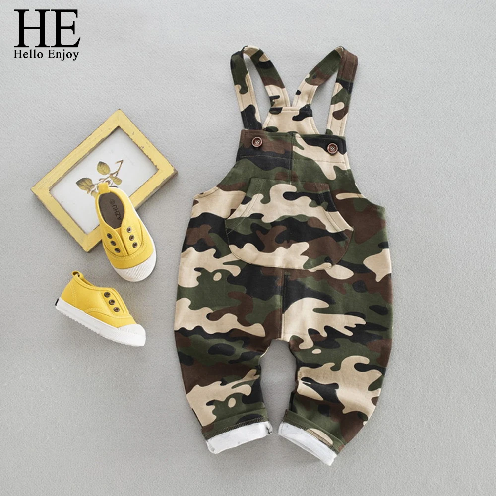 

HE Hello Enjoy Girl Boy Overalls Camouflage Print Baby PP Pants Kids Infant Toddler Overall Baby Boy Casual Children's Trousers
