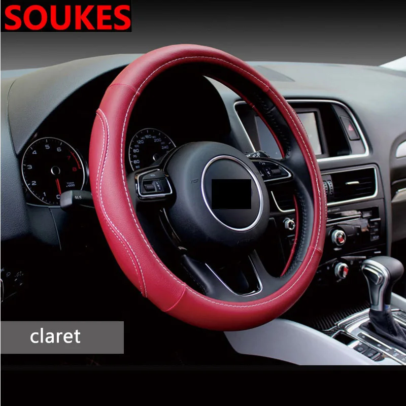 38 см, из натуральной кожи, 7 видов цветов рулевого колеса автомобиля крышки для Suzuki Swift Bmw F10 X5 E70 E30 F20 E34 G30 E92 E91 Volvo XC90 S60 V40 - Название цвета: red
