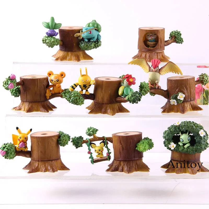 

Anime Cartoon Monster Forest Vol.1 Bulbasaur Celebi Bellossom Teddiursa Mini Action Figure Collection Toys 8pcs/set