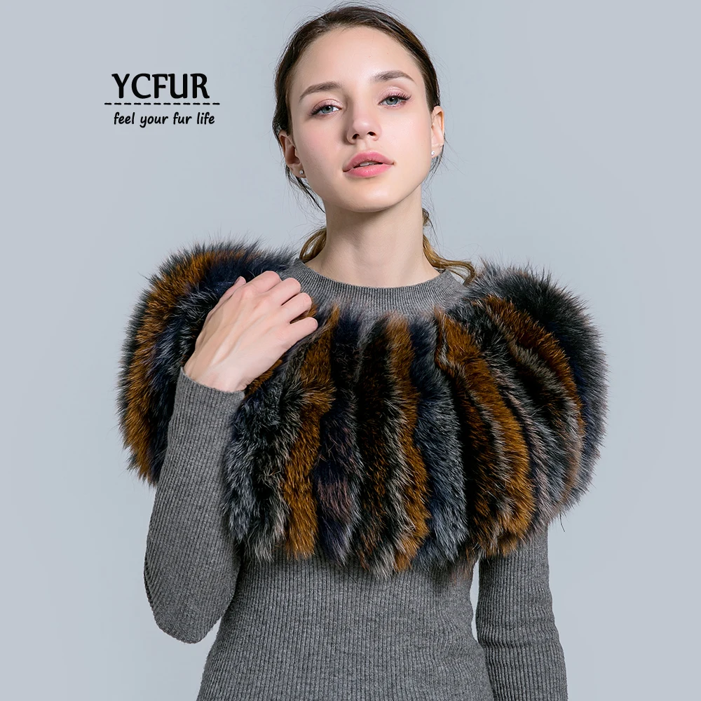[YCFUR] Для женщин Шарф Шаль Зима шить полосы енота меховые шарфы платки Для женщин эластичные шарфы палантины женские
