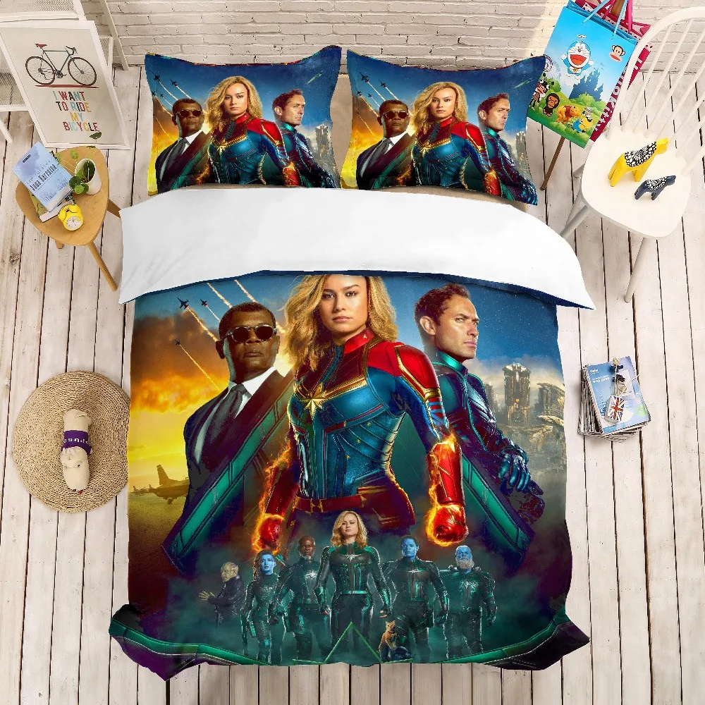 

Captain Marvel The Avengers 3D printing bedding set Duvet Covers Pillowcases Marvel Comics comforter bedding sets bedclothes