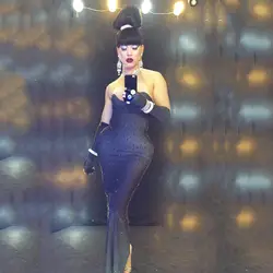 Пикантные длинные Стразы черный тонкий певица диджей для сцены платье для женщин Бесплатная доставка