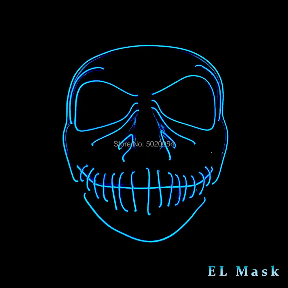 High-grade 10 Color Select Face halloween EL mask Decorative face light up Mask Powered by DC-3V driver For Dark Hallways - Цвет: Blue