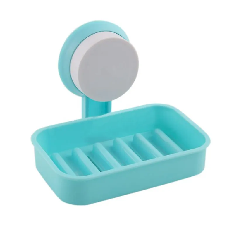 Bathroom Shower Soap Box Dish Storage Plate Tray Holder Case Suction Blue3