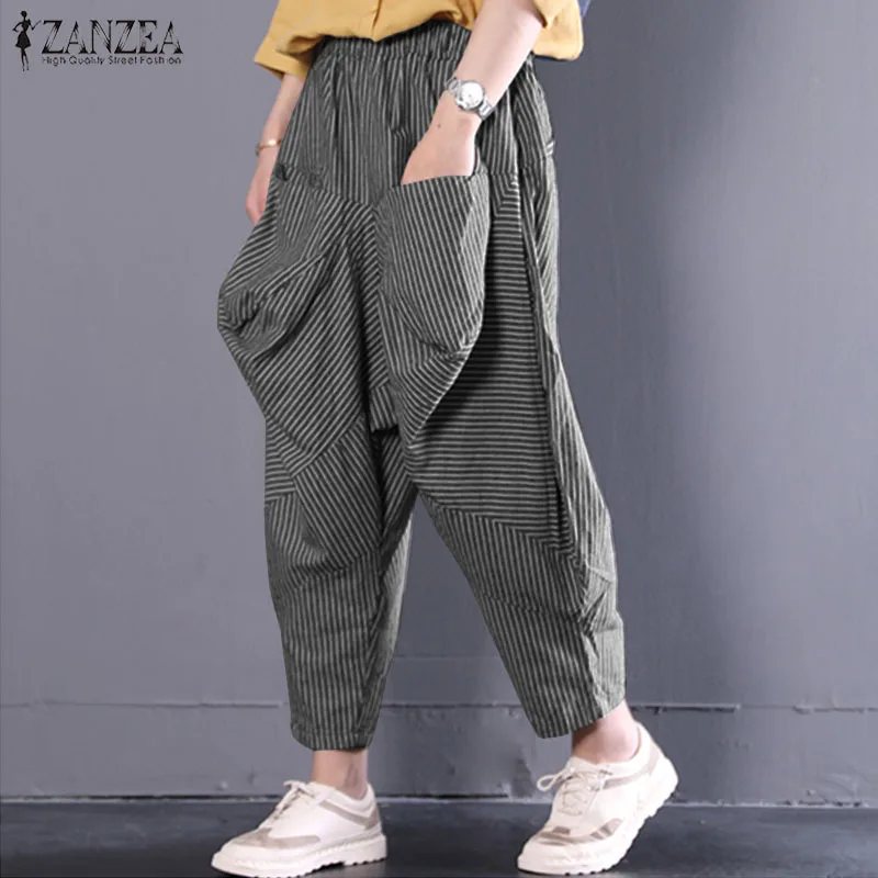 2018 ZANZEA Women Vintage Striped Harem Pants Autumn