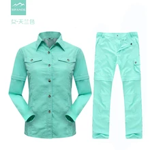 Женская быстросохнущая уличная сорочка Съемная походная и походная рубашка брюки мужская летняя дышащая охота и альпинистская футболка брюки