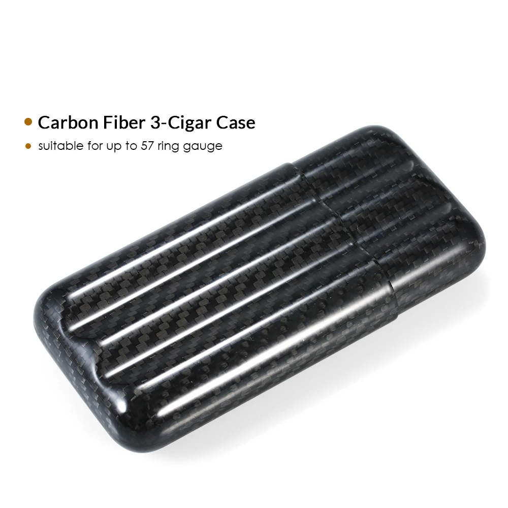 Черный карбоновый чехол 3-Cigar легкая шкатулка хранения для сигарет держатель трубки дорожный увлажнитель для сигар для до 57 колец датчик сигар