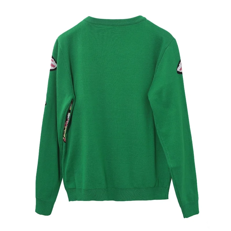 2018 Autumn Winter Green Knitted Sweaters Pullovers Women Runway Designer Double Fish Female Ladies Christmas Jumper Clothes