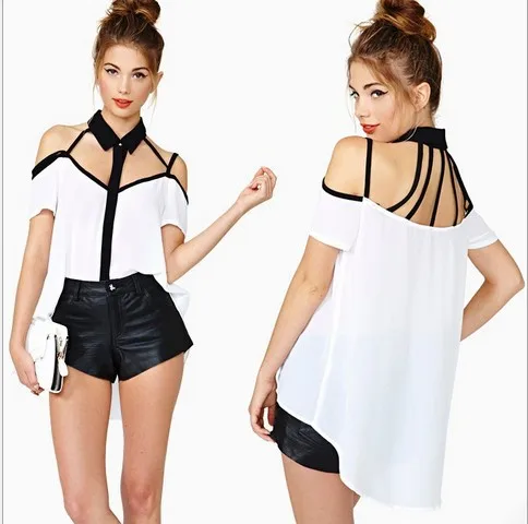 Nice New font b Women s b font Fashion Black White Patchwork font b Shirts b