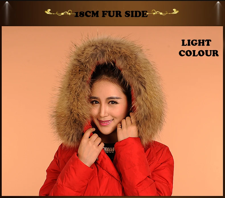 Большой Размеры из натурального енота меховой воротник Для женщин шарф зимнее пальто Кепки длинное теплое пальто из натуральной меховой шарф
