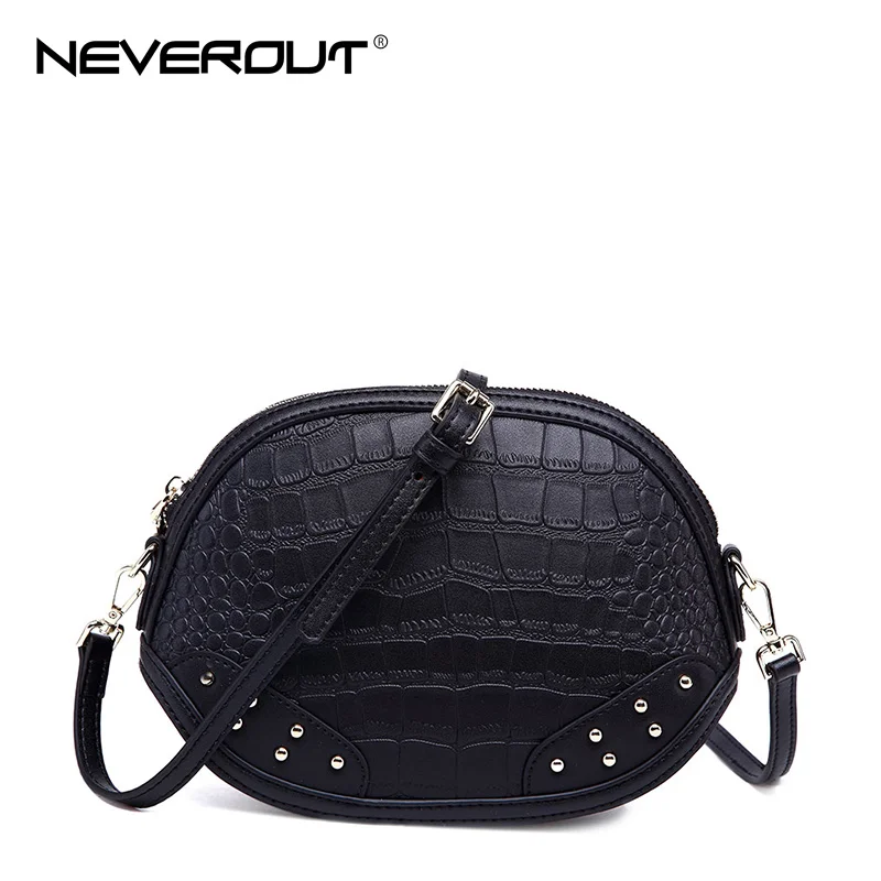 

NEVEROUT High Quality Split Leather Shoulder Bag for Women 2018 Rivet Zipper Small Hobo Bags Famous Brand Ladies Crossbody bag