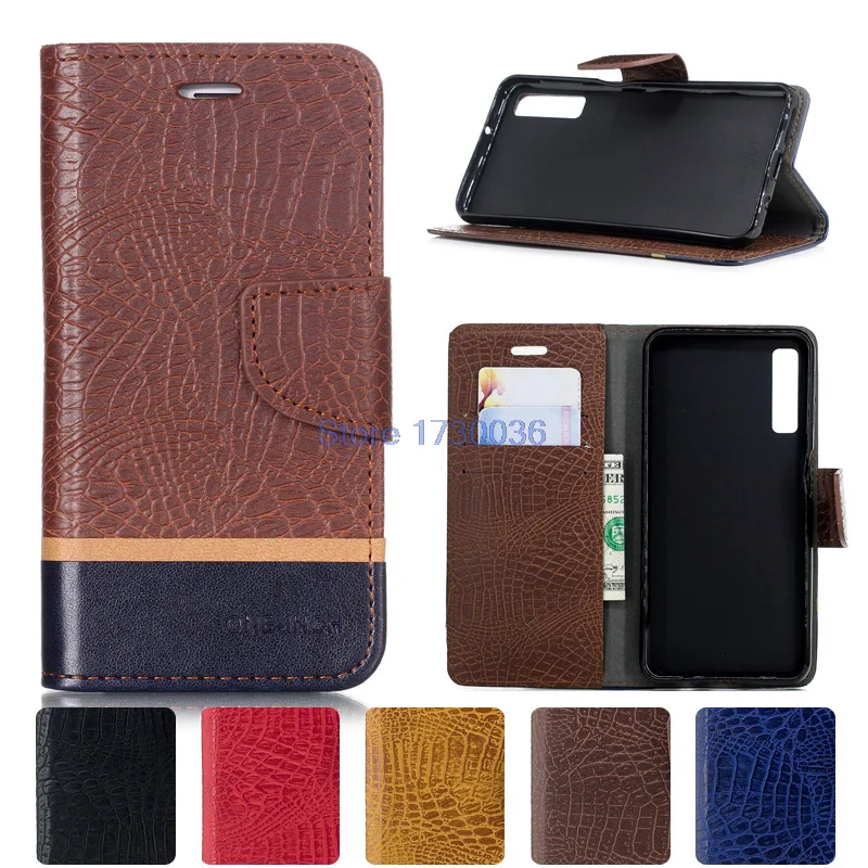 

Leather Cover SM-A750FN/DS SM-A750X SM-A750F Crocodile Skin Wallet Card Slot Funda Flip Phone Case on for Samsung Galaxy A7 2018