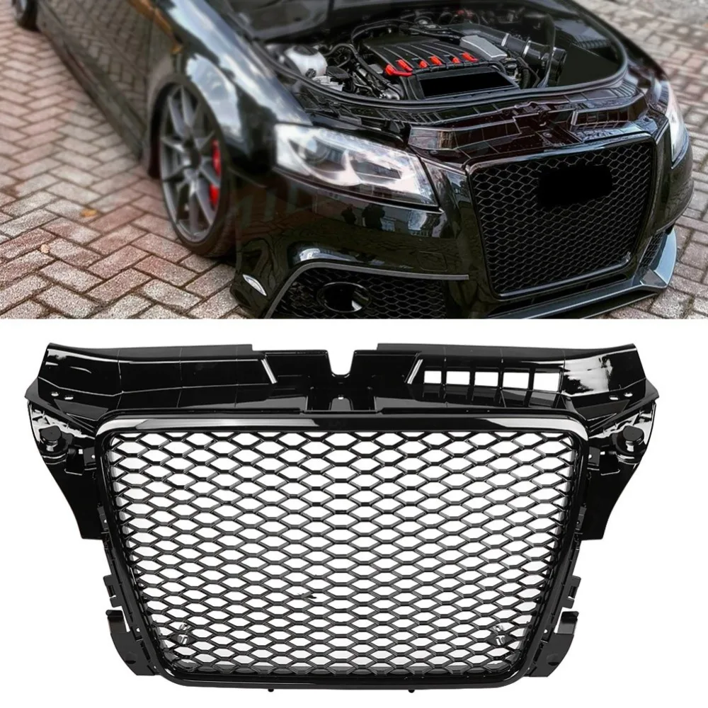 

1Pcs For RS3 Style Front Sport Hex Mesh Honeycomb Hood Grill Gloss Black for Audi A3/S3 8P 2009 2010 2011 2012 Car Accessories