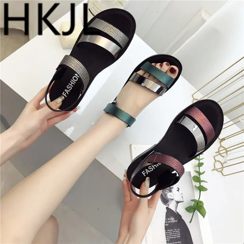 

HKJL Fashion 2019 summer new thick-soled Hook Loop sandals for casual ladies with peep-toe gladiator sandals A511